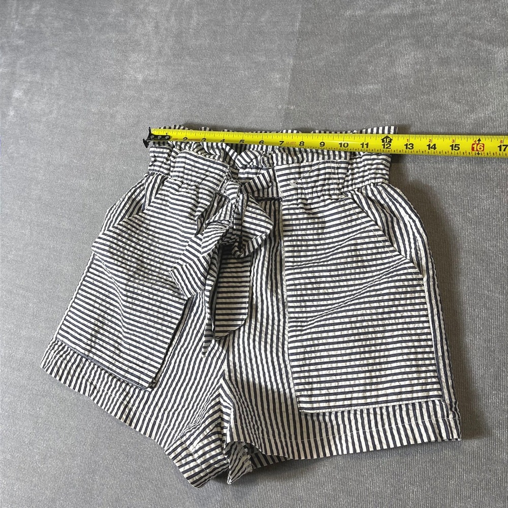 Zara Navy White Striped Seersucker Paperbag Waist Shorts XS - Picture 7 of 7